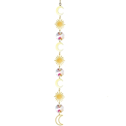 Honeyhandy Glass & Brass Pendant Decorations, Hanging Suncatchers, for Home Decoration, Sun Pattern, 450~480mm