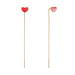 Honeyhandy SHEGRACE 925 Sterling Silver Thread Earrings, with Red Enamel Heart, Golden, 70mm