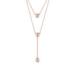 SHEGRACE 925 Sterling Silver Double Layered Necklace, with Three Round AAA Cubic Zirconia Pendants, Rose Gold, 17.7 inch(45cm)