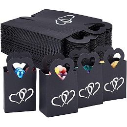 PandaHall Elite 50pcs Party Favor Boxes Black Gift Box Kraft Paper Box Sweet Treat Boxes Love Heart Small Party Favor Box for Thanksgiving Wedding Party Gift Candy Baptism Small Business 2.3x1.5x4.1inch