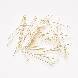 Honeyhandy Brass Eye Pins, Real 18K Gold Plated, 30x0.5mm, Hole: 1.6mm