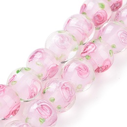 Honeyhandy Handmade Lampwork Beads Strands, Inner Flower, Round, Pearl Pink, 11~12x11~12mm, Hole: 2~2.5mm