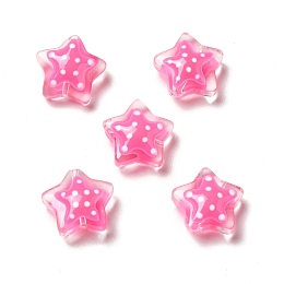 Handmade Lampwork Beads, Star with Polka Dot Pattern, Hot Pink, 12~12.5x12.5~13x6~6.5mm, Hole: 0.9~1mm