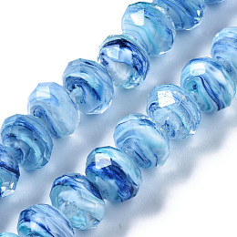 Honeyhandy Handmade Lampwork Beads Strands, with Glitter Powder, Inner Flower, Abacus, Faceted, Light Sky Blue, 11.5x8.5mm, Hole: 1.5mm, about 45pcs/strand, 15.16 inch(38.5cm)