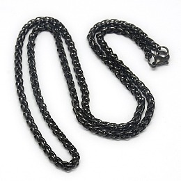 Honeyhandy Trendy Men's 201 Stainless Steel Wheat Chain Necklaces, with Lobster Claw Clasps, Black, 23.03 inch(58.5cm)