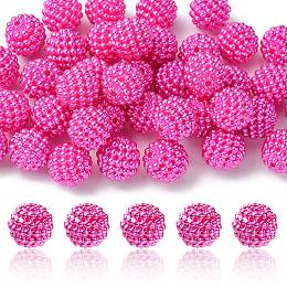 Honeyhandy Imitation Pearl Acrylic Beads, Berry Beads, Combined Beads, Round, Fuchsia, 12mm, Hole: 1.5mm