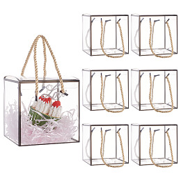 BENECREAT Transparent PVC Plastic Gift Box, with Polyester Cord, Square, Black, Finished Product: 12x12x12cm, about 3pcs/set