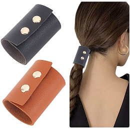 OLYCRAFT 2Pcs Leather Ponytail Holder Ponytail Wrap Hair Glove Leather Hair Cuff Accessories Leather Hair Wraps for Women with Long Hair - Black & Chocolate Color