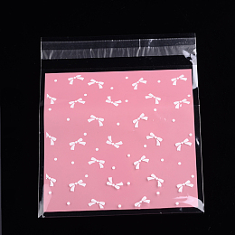 Honeyhandy Rectangle OPP Cellophane Bags, with Bowknot Pattern, Pearl Pink, 17x14cm, Unilateral Thickness: 0.035mm, Inner Measure: 13.9x14cm, about 95~100pcs/bag