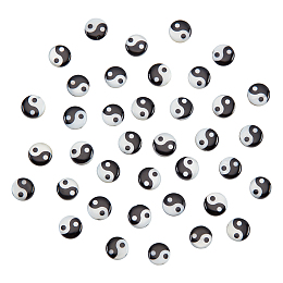 Nbeads 50Pcs Natural Freshwater Shell Printed Beads, Yin Yang Pattern, Black, White, 6x2.5mm, Hole: 0.7mm