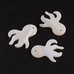 Honeyhandy Natural White Shell Mother of Pearl Shell Pendants, Octopus, 15x12x1.5mm, Hole: 1mm