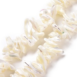 Honeyhandy Natural Trochid Shell Beads Strands, Chip, White, 2~11x22~25x5~8mm, Hole: 0.8mm, about 93~148pcs/strand, 14.57~15.94 inch(37~40.5cm)