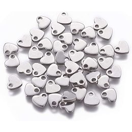 UNICRAFTALE 200pcs Flat Heart with Round Hole Pendants Stainless Steel Dangle Charms Blank Pendant for Necklace DIY Jewelry Making 6x7x1.5mm