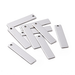 Honeyhandy 201 Stainless Steel Rectangle Stamping Blank Tag Pendants, One Side Polishing, Stainless Steel Color, 40x9x1mm, Hole: 3mm