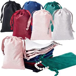 HOBBIESAY 24 Pcs 15x10 cm 6 Colors Velvet Jewelry Drawstring Bags Rectangle Gift Bags with Satin Ribbon Baby Shower Bags Candy Pouches Favors Storage Bags for Christmas Party Wedding