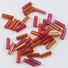 Honeyhandy Transparent Colours Rainbow Glass Bugle Beads, AB Color, FireBrick, 6x1.8mm, Hole: 0.6mm