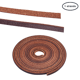 PandaHall Elite 1 Strand 3mm Flat Genuine Cowhide Leather Lace Cord Braiding String Leather Strips 2.2 Yard for Jewelry Making Light Brown