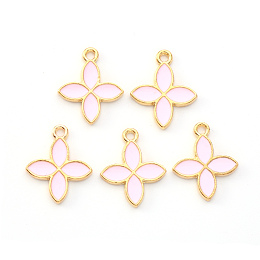 Honeyhandy Light Gold Plated Alloy Enamel Pendants, Flower, Pearl Pink, 17.8x14.5x1.5mm, Hole: 1.6mm