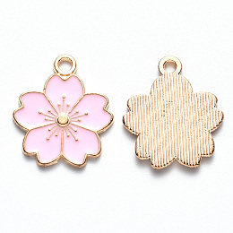 Honeyhandy Alloy Enamel Pendants, Sakura Flower, Light Gold, Pearl Pink, 20.5x17.5x1.5mm, Hole: 2mm