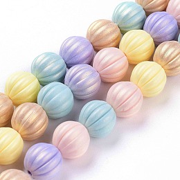 ARRICRAFT Spray Painted Resin Beads Strands, Rubberized Style, Round Pumpkin Shape, Mixed Color, 10.7x11mm, Hole: 1.6mm, about 36pcs/strand, 15.35''(39cm)