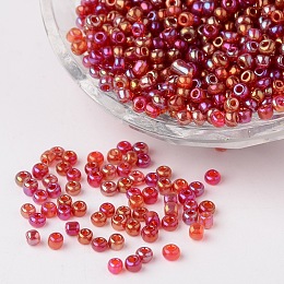 Honeyhandy Transparent Colours Rainbow Round Glass Seed Beads, Fuchsia, Size: about 3mm in diameter, hole: 1mm, about 1102pcs/50g