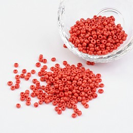 Honeyhandy 8/0 Opaque Colours Round Glass Seed Beads, Crimson, Size: about 3mm in diameter, hole:1mm, about 1101pcs/50g