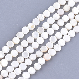 Honeyhandy Freshwater Shell Beads Strands, Flat Round, Seashell Color, 6x2~3mm, Hole: 0.5mm, about 64~68pcs/strand, 14.5 inch