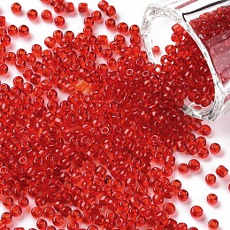 Honeyhandy Glass Seed Beads, Transparent, Round, Crimson, 8/0, 3mm, Hole: 1mm, about 2222pcs/100g