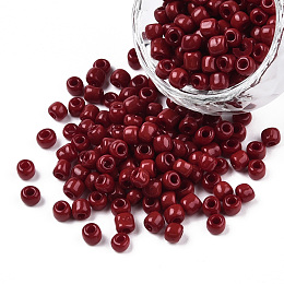 Honeyhandy Glass Seed Beads, Opaque Colours Seed, Round, Dark Red, Size: about 4mm in diameter, hole:1.5mm, about 1000pcs/100g