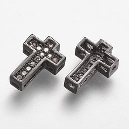 Honeyhandy Brass Micro Pave Cubic Zirconia Beads, Cross, Clear, Gunmetal, 10.5x7.5x3mm, Hole: 1mm