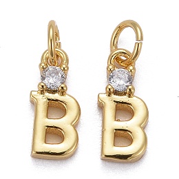 Honeyhandy Brass Micro Pave Clear Cubic Zirconia Pendants, with Jump Rings, Real 18K Gold Plated, Long-Lasting Plated, Letter, Letter.B, 10x4x2mm