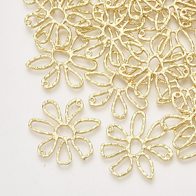 Honeyhandy Alloy Open Back Bezel Pendants, For DIY UV Resin, Epoxy Resin, Pressed Flower Jewelry, Flower, Light Gold, 32.5x32x2mm, Hole: 1.2mm