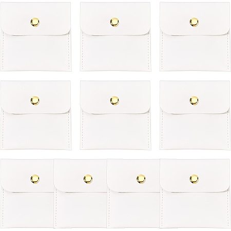 BENECREAT 10Pcs White PU Leather Jewelry Pouch, 3x3 inch Square Small Travel Bag with Snap Button for Festival, Wedding Party Favor Gift Wrapping Bag