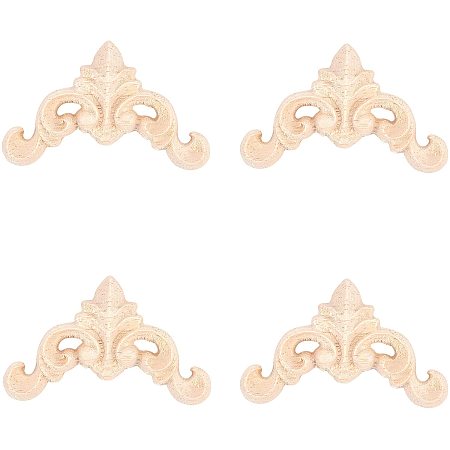 SUPERFINDINGS 10PCS 1.57 x 1.57 x 0.27 inch Wood Carved Applique Burlywood Center Flower Long Applique for Door Cabinet Bed Unpainted Dector European Style