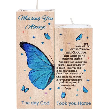 SUPERDANT to Father Personalized Tealight Candle Holder Missing You Funeral Poems Theme Wooden Candle Holder Butterfly Pattern Tea Light Candle Holder Set with Tealights for Memorial Gifts
