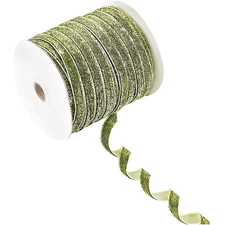 arricraft 50 Yards × 3/8 Inch Single Side Glitter Ribbon, with Paillette Satin Ribbon Roll for Wedding, Gift Wrapping, Hair Bows, Flower Arranging, Home Decorating ( Olive )