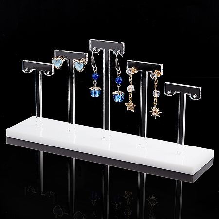 PandaHall Elite Acrylic T-Bar Earring Display Stands, Earring Riser Organizer Holder with 5Pcs Bars, Clear, Finish Product: 19.9x5x10.2cm, about 6pcs/set