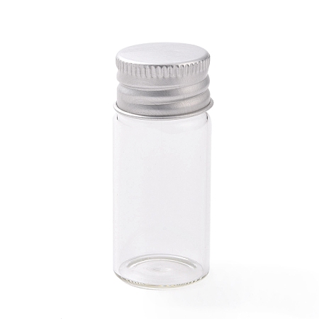 Honeyhandy (Defective Closeout Sale: Slightly Concave Cap) Glass Bottles, with Screw Aluminum Cap and Silicone Stopper, Empty Jar, Platinum, Clear, 5.1x2.2cm, Capacity: 10ml(0.34fl. oz)