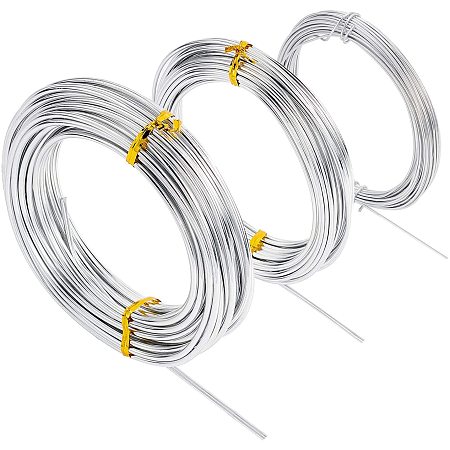 PandaHall Elite 3 Rolls 30m Round Aluminum Wire, 1/2/3mm Bendable Metal Craft Wire Armature Wire for Dolls Skeleton Wreath DIY Jewelry and Craft Making, Silver, 10m/Roll