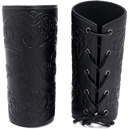 GORGECRAFT 2PCS Viking Bracers Leather Gauntlet Wristband Celtic Knot Arm Armor Guards Tree of Life Medieval Archery Unisex Leather Cuffs Armband for Men Women Cosplay Costume(Black)