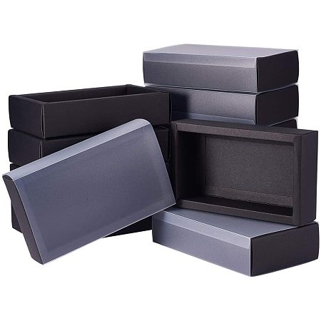 BENECREAT 12 Packs Large Rectangle Black Kraft Boxes Heavy Duty Paper Gift Box with Clear PVC Windows 6.5x4x1.5 for Party Favor Treats, Bakery, and Jewelry Packaging