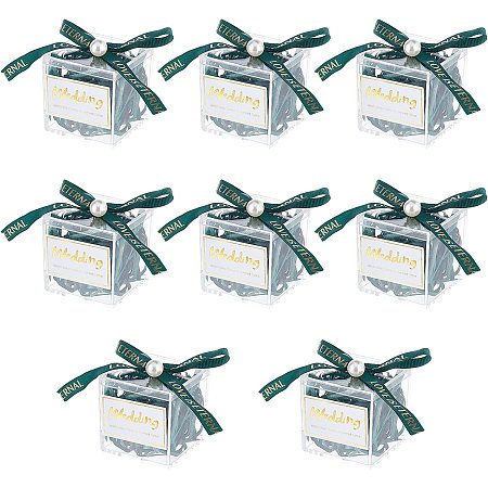 BENECREAT 8 Pack Wedding Clear Acrylic Square with Green Ribbon, Sticker, 2.2x2.2x2.2 Cube Square Containers Acrylic Candy Gift Boxes for Jewelry, St. Patrick's Gift Packing