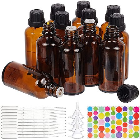 BENECREAT 12 Pack 100ml Brown Glass Essential Oil Bottles Refillable Container Kits with Plastic Droppers, Funnel Hoppers and Sticker for Aromatherapy Fragrance Cosmetic Oil