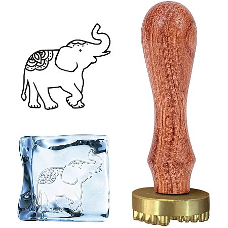 CRASPIRE Ice Stamp Elephant Ice Cube Stamp Ice Branding Stamp with Removable Brass Head & Wood Handle Vintage 1.2