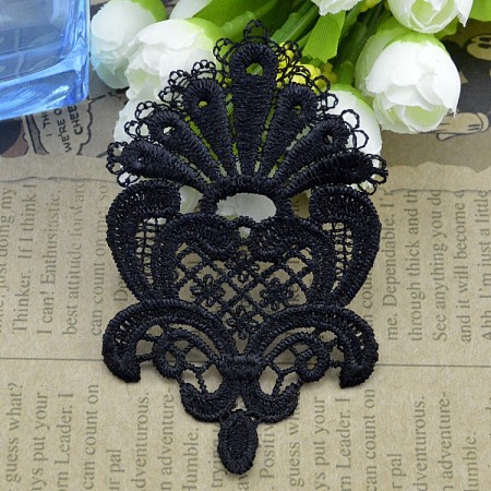 Honeyhandy Lace Embroidery Sewing Fiber, DIY Garment Accessories, Fleur De Lis, Black, 10.5~11x6cm