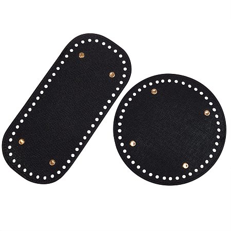 Honeyhandy 2Pcs 2 Style PU Leather Knitting Crochet Bags Nail Bottom Shaper Pad, Bag Cushion Base, with Alloy Nail, Bag Bottom Accessories, Black, 1pc/style
