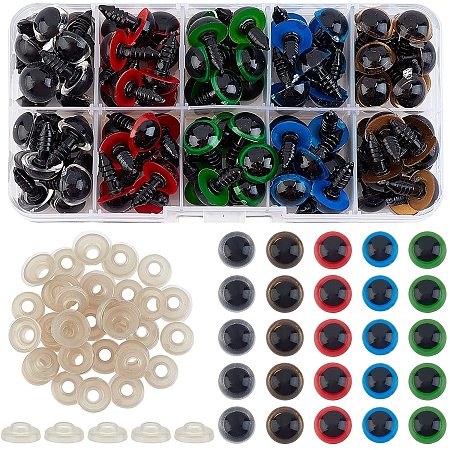 SUPERFINDINGS About 100Pcs 0.71x0.47Inch Colorful Plastic Safety Eyes 5 Color Teddy Bear Toy Eyes Colorful Round Craft Doll Eyes for Bear, Dog, Puppet, Plush Animal Making and DIY Craft