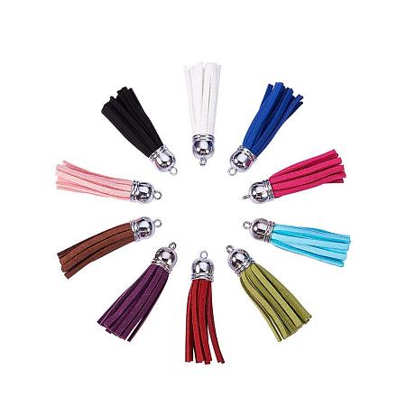 ARRICRAFT 10 Colors 55~65mm Suede Tassels for Keychain Cellphone Straps Jewelry Charms 20 pcs Leather Tassels DIY Accessories with Platinum CCB Cap