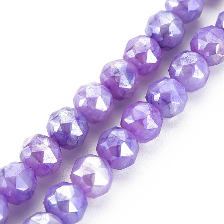 Electroplate Glass Beads Strands, Faceted, Round, Medium Purple, 7.5x8mm, Hole: 1.2mm, about 50pcs/strand, 14.76 inch(37.5cm)