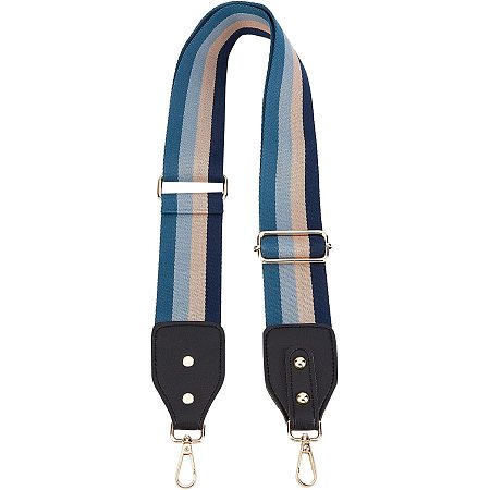 SUPERFINDINGS 1pc 50-56mm Wide Shoulder Straps Polyester Adjustable Bag Straps from 87 to 132cm Long Steel Blue Stripes Pattern Bag Straps Replacement Bag Belt for Cross-Body Canvas Bag Handbag